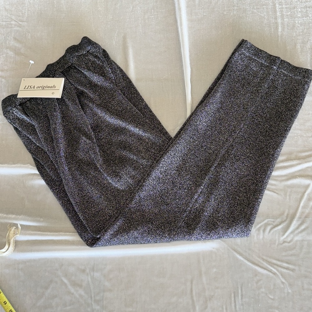 Lisa Originals Gun Metal Metallic Pull-On Pants Large Vintage Tags Attached